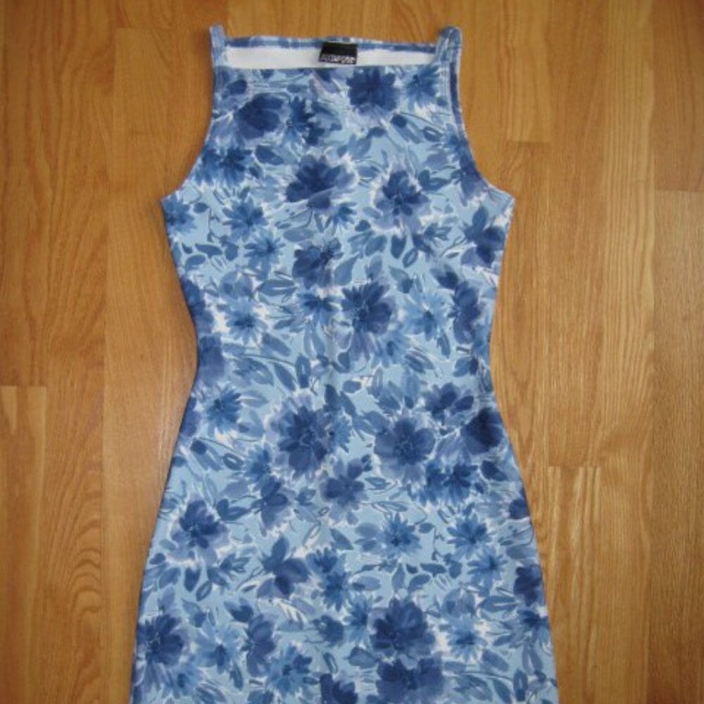 JUXTAPOSE GIRL'S SIZE M BLUE FLORAL PRINT DRESS SLEEVELESS PARTY EASTER USA MADE